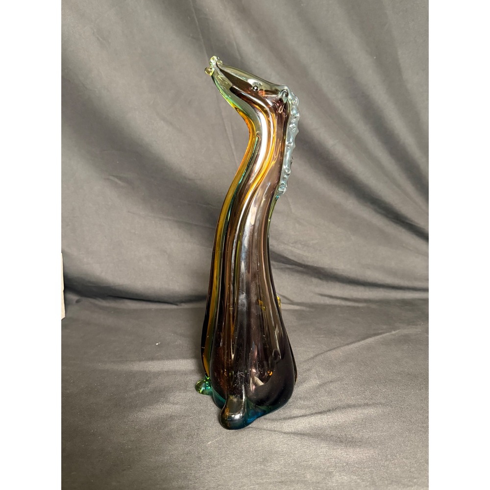 Art Glass Giraffe Figurine France Sommerso Amber Green Vintage Signed
